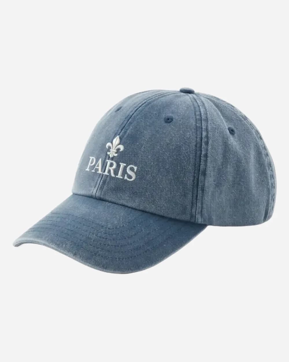 Inspiration casquette personnalisée brodée Paris fleur de lys sur dad cap bleu denim