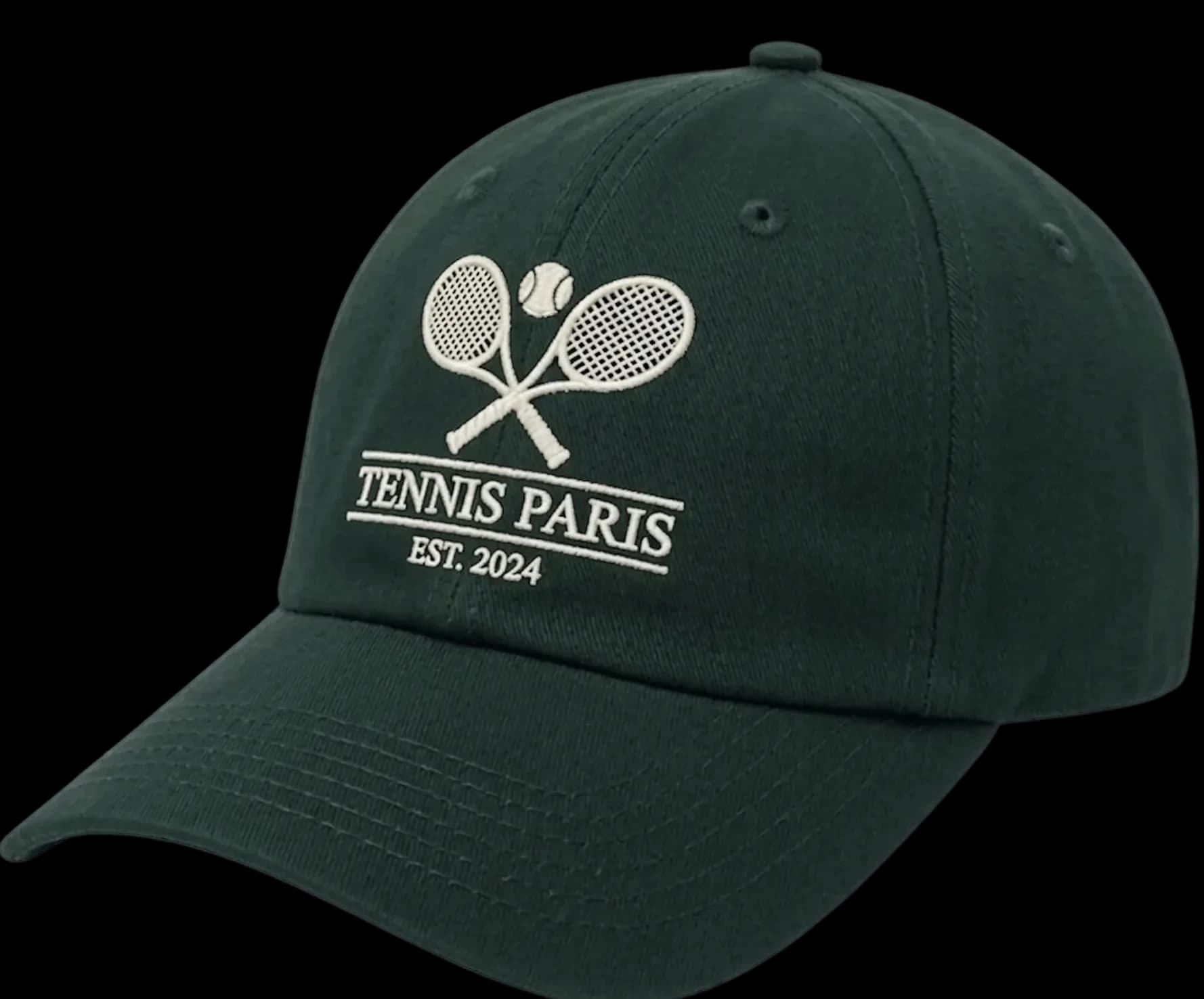 Casquette verte brodée 2D plate, logo Tennis Paris brodé