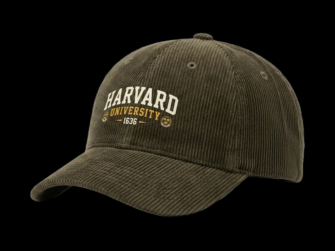 Casquette velours côtelé personnalisée imprimée DTF, logo Harvard University
