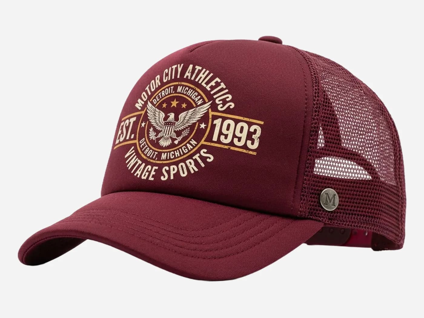 Casquette trucker personnalisée imprimée en DTF, écusson Motor City multicolore