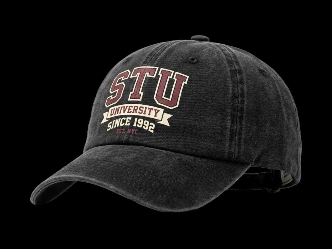 Casquette dad cap délavée personnalisée imprimée DTF, logo STU University