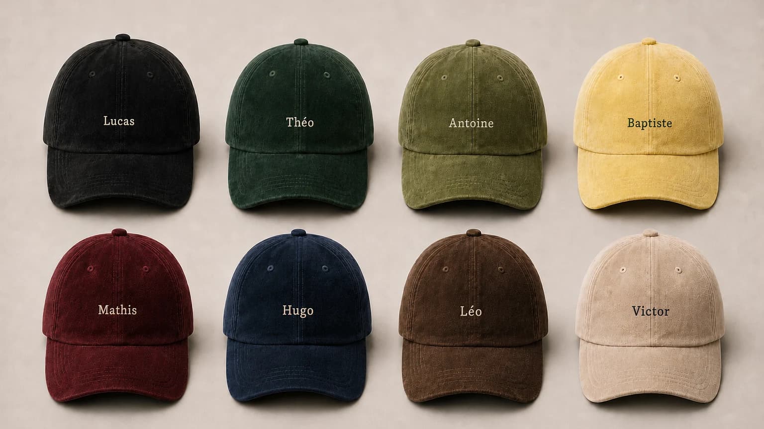 Casquettes personnalisées à l'unité, prénoms brodés, pièces uniques