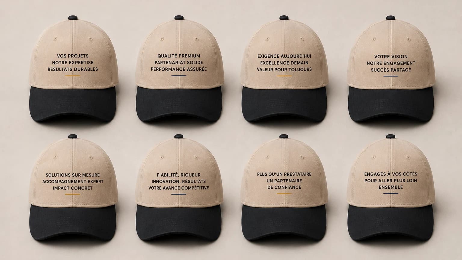 Casquette uniforme staff brodée personnalisée, logo brodé