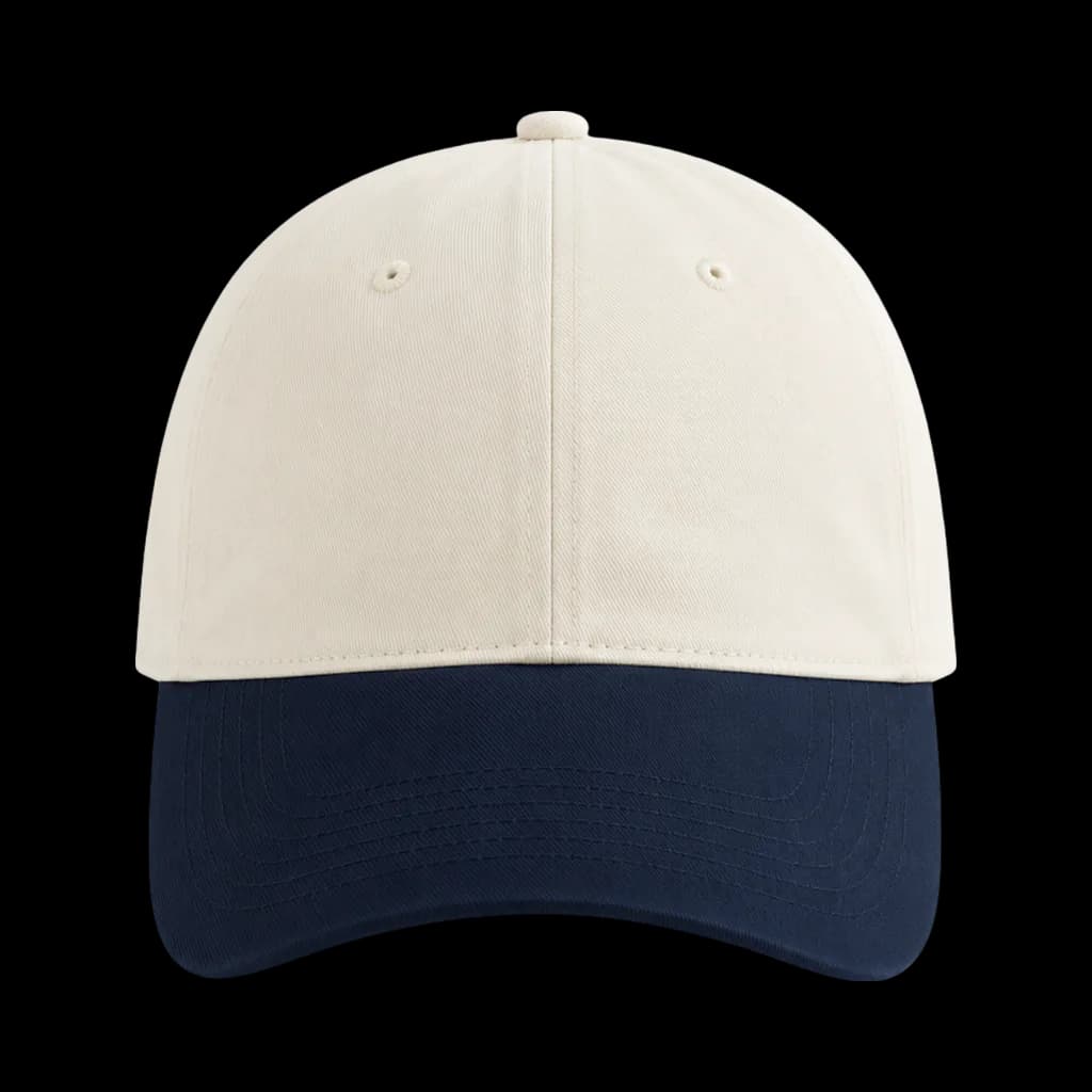 Casquette Baseball 5-panel souple, visière semi-courbée brodée personnalisée Marcel, coloris Écru / Marine