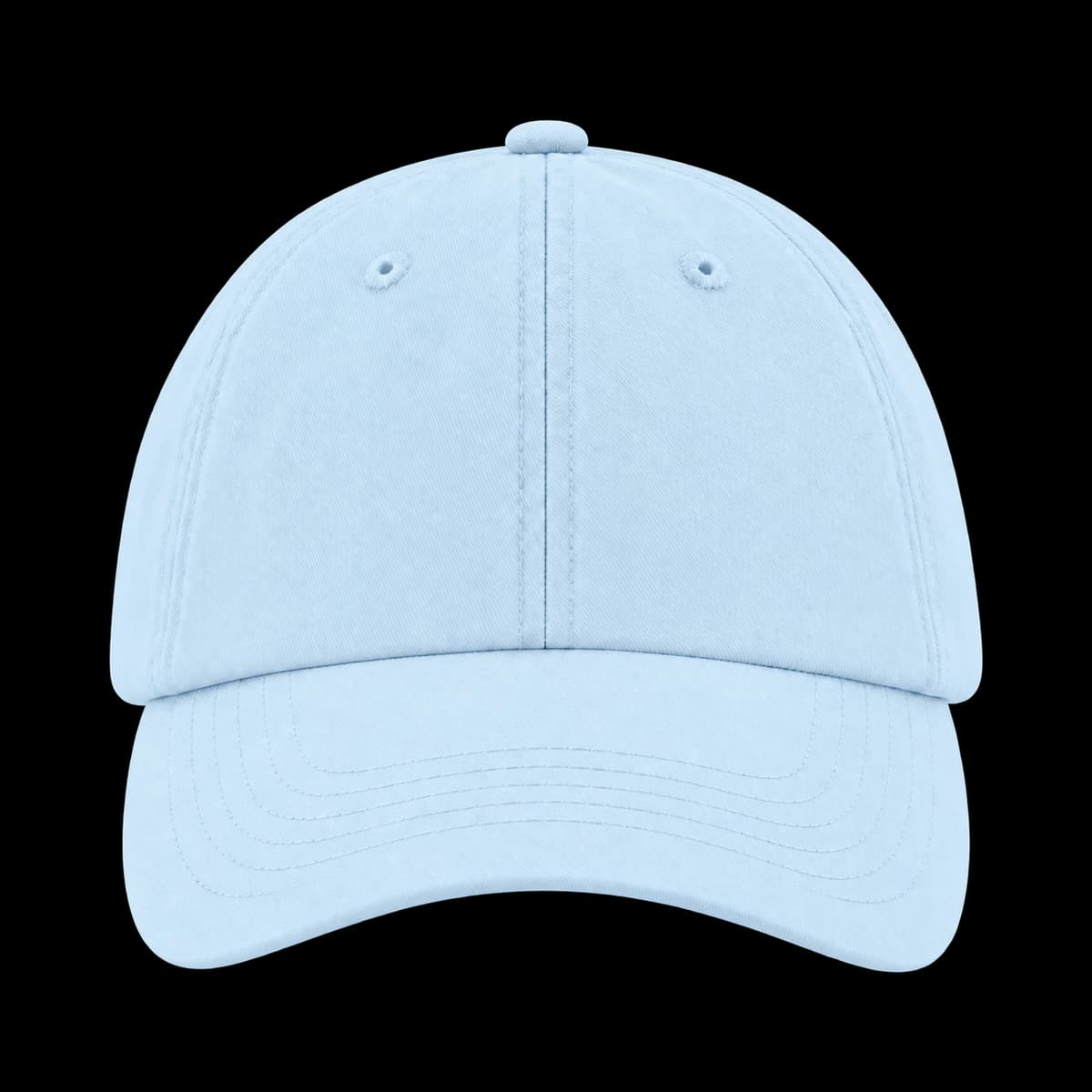 Casquette Sacha brodée personnalisée bleu pastel, Dad cap 6-panel souple, Coton chino 100%, vue de face
