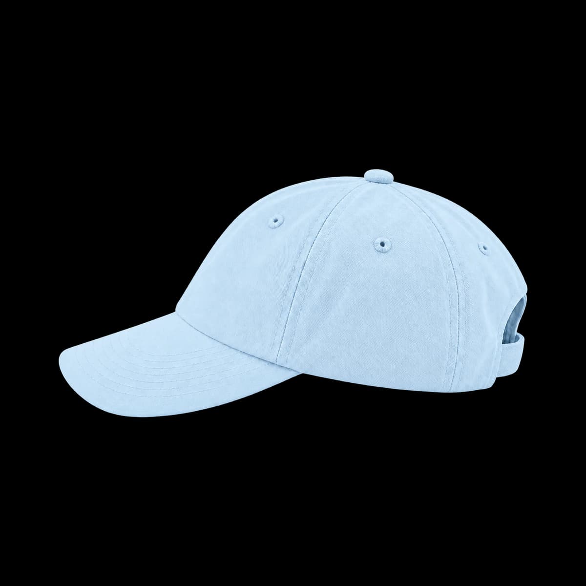 Casquette Sacha brodée personnalisée bleu pastel, Dad cap 6-panel souple, Coton chino 100%, vue de profil