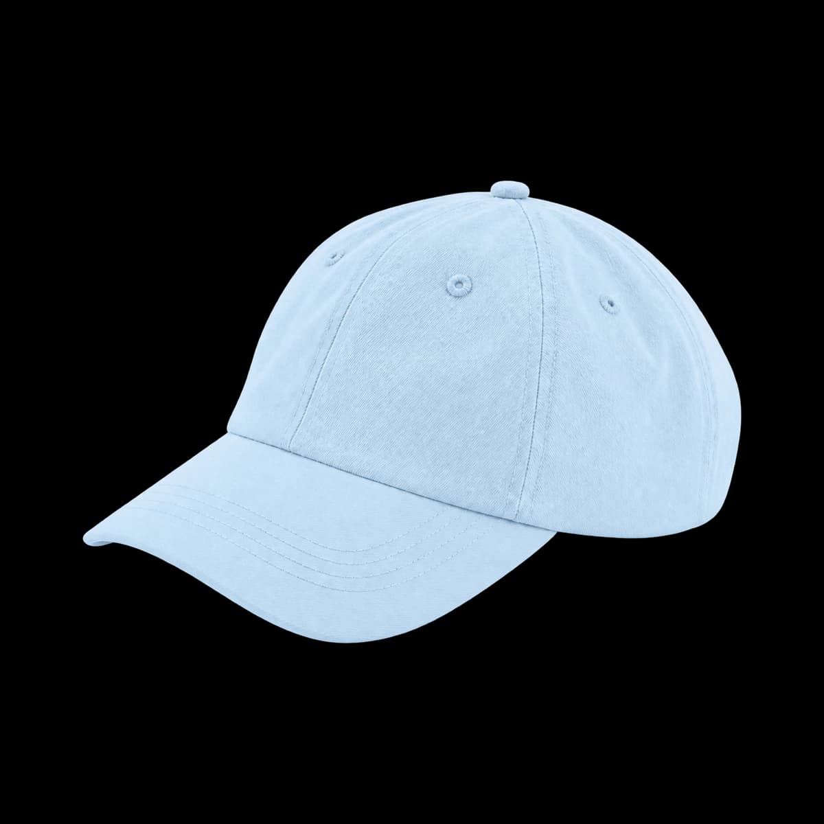Casquette Sacha brodée personnalisée bleu pastel, Dad cap 6-panel souple, Coton chino 100%, vue trois quarts