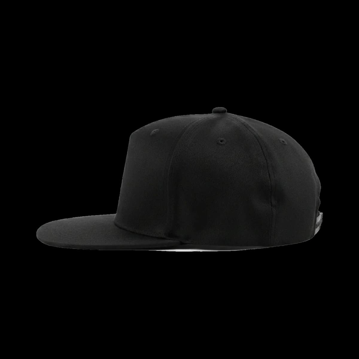 Casquette Scott brodée personnalisée noire, Snapback 5-panel profil haut, visière plate, Coton twill 100%, vue de profil