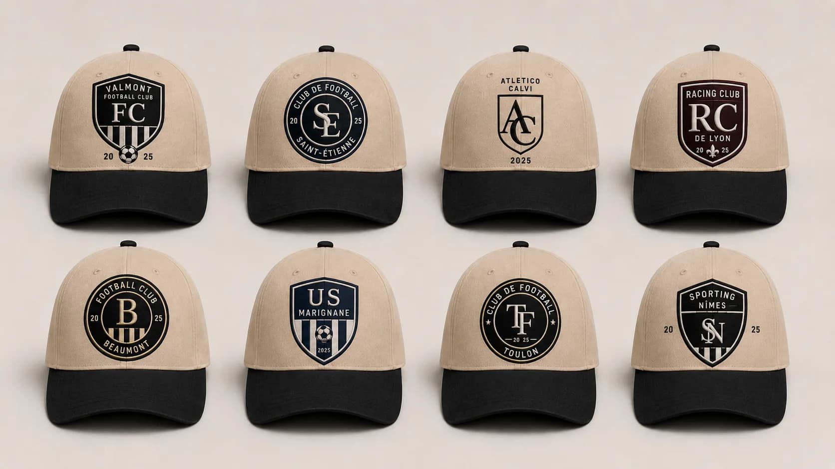 Série de casquettes de club de foot personnalisées, écussons brodés sur la face avant