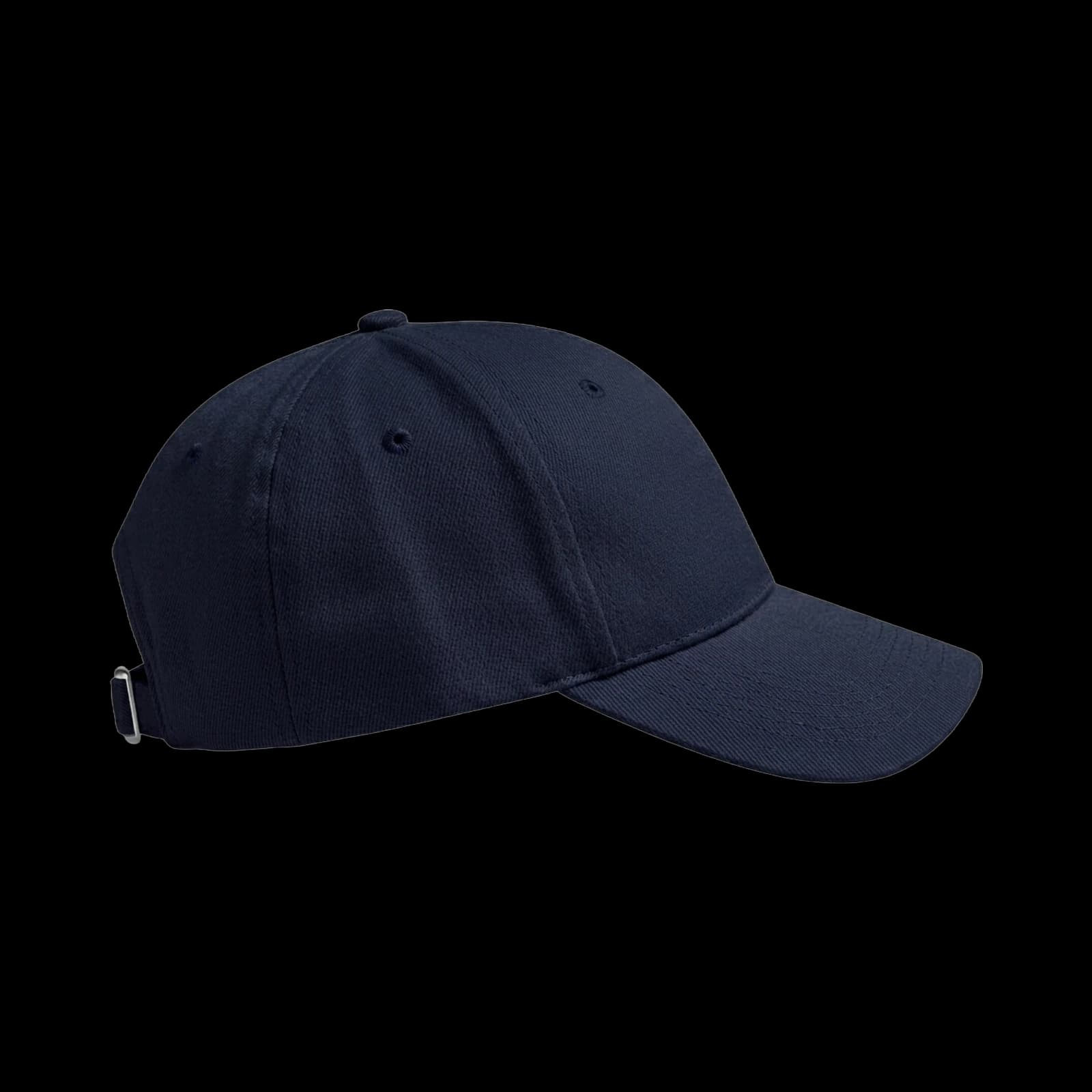 Casquette baseball bleu marine, zone de marquage côté droit, atelier parisien