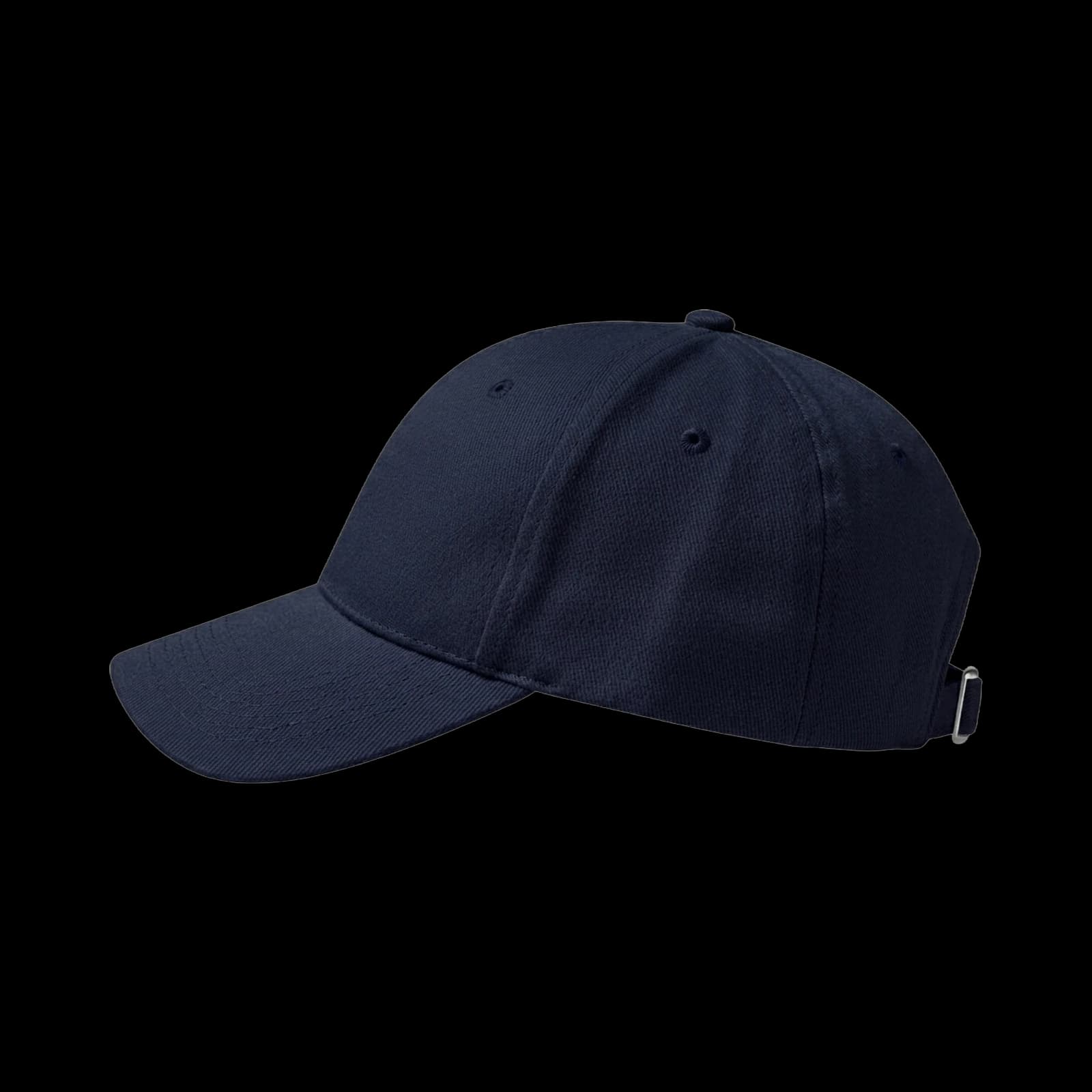 Casquette baseball bleu marine, zone de marquage côté gauche, atelier parisien