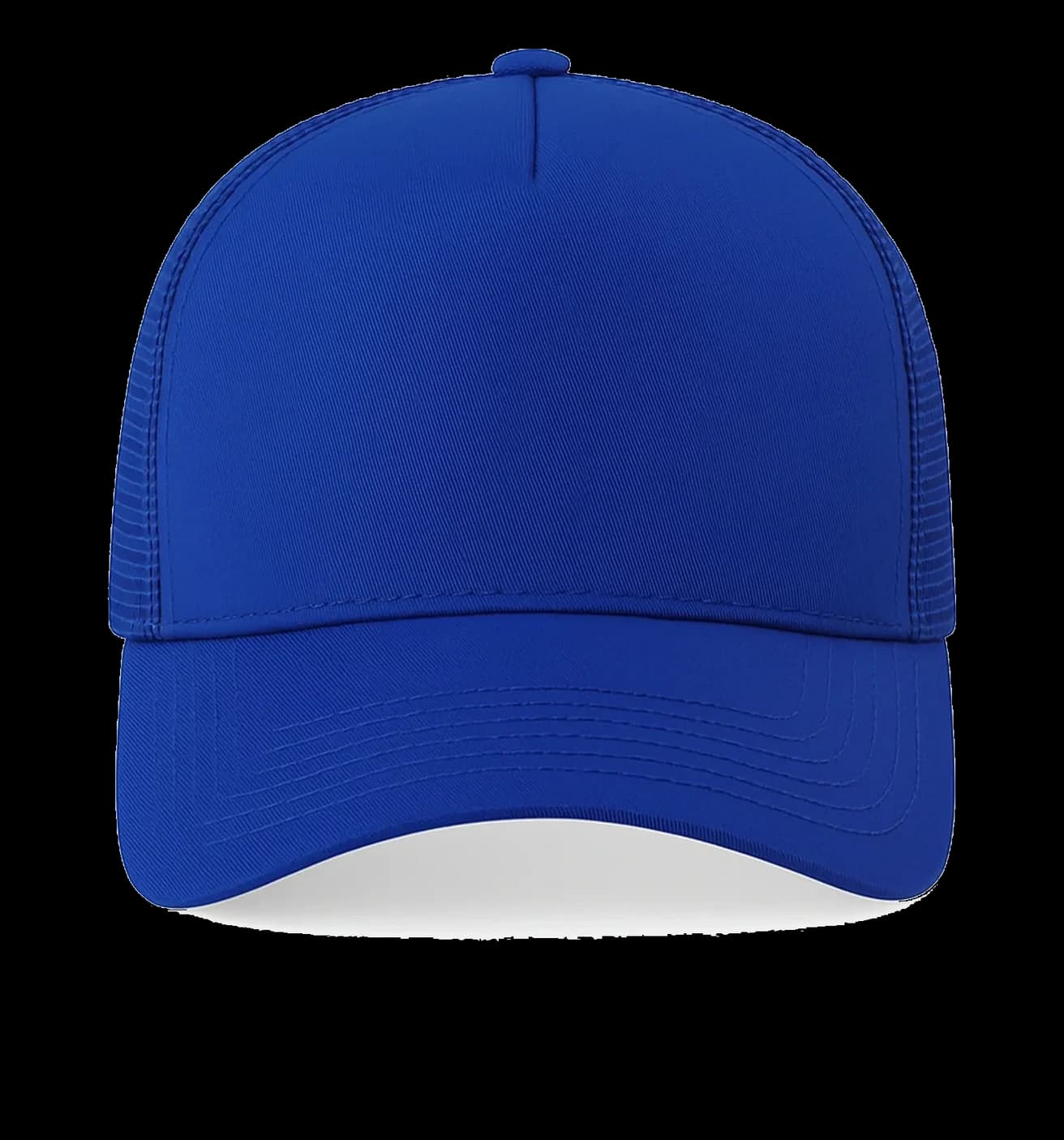 Casquette Trucker baseball 5-panel, filet ventilé brodée personnalisée Léo, coloris bleu roi, Coton armuré + filet polyester
