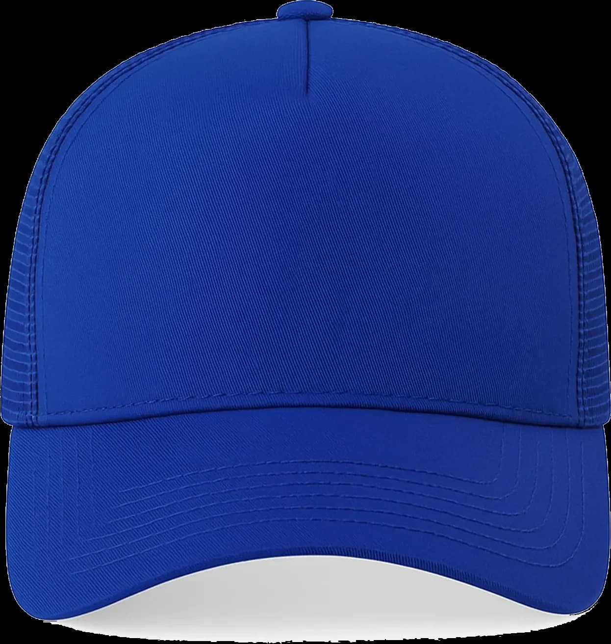 Casquette Trucker baseball 5-panel, filet ventilé brodée personnalisée Léo, coloris bleu roi, Coton armuré + filet polyester