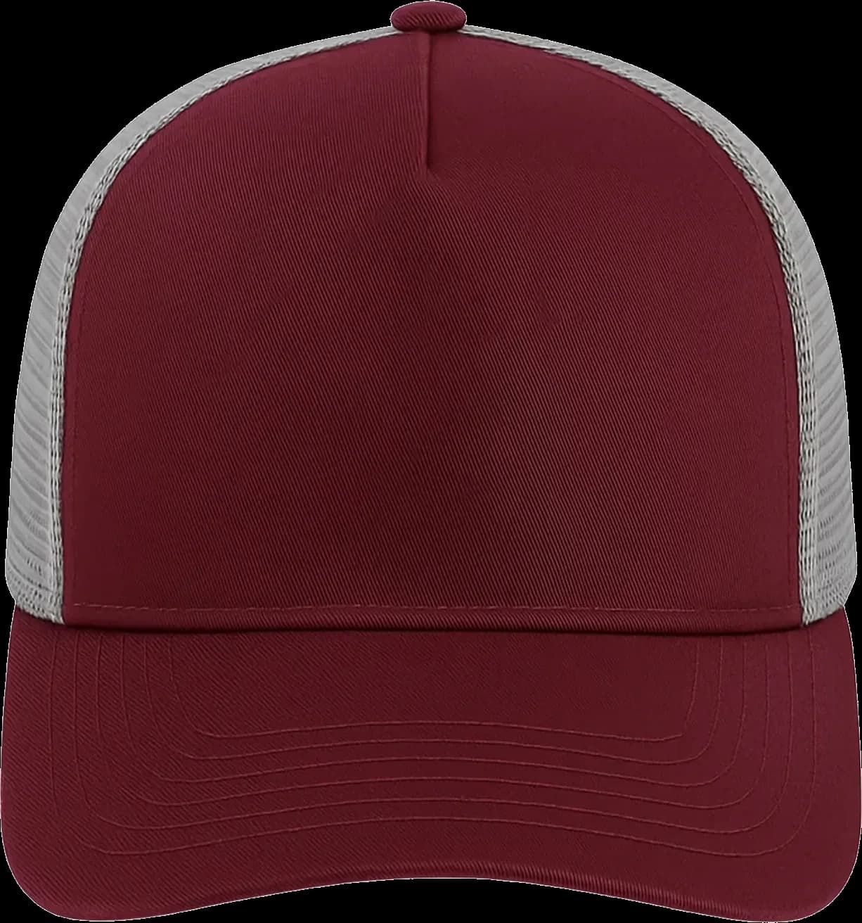 Casquette Trucker baseball 5-panel, filet ventilé brodée personnalisée Léo, coloris bordeaux / gris, Coton armuré + filet polyester