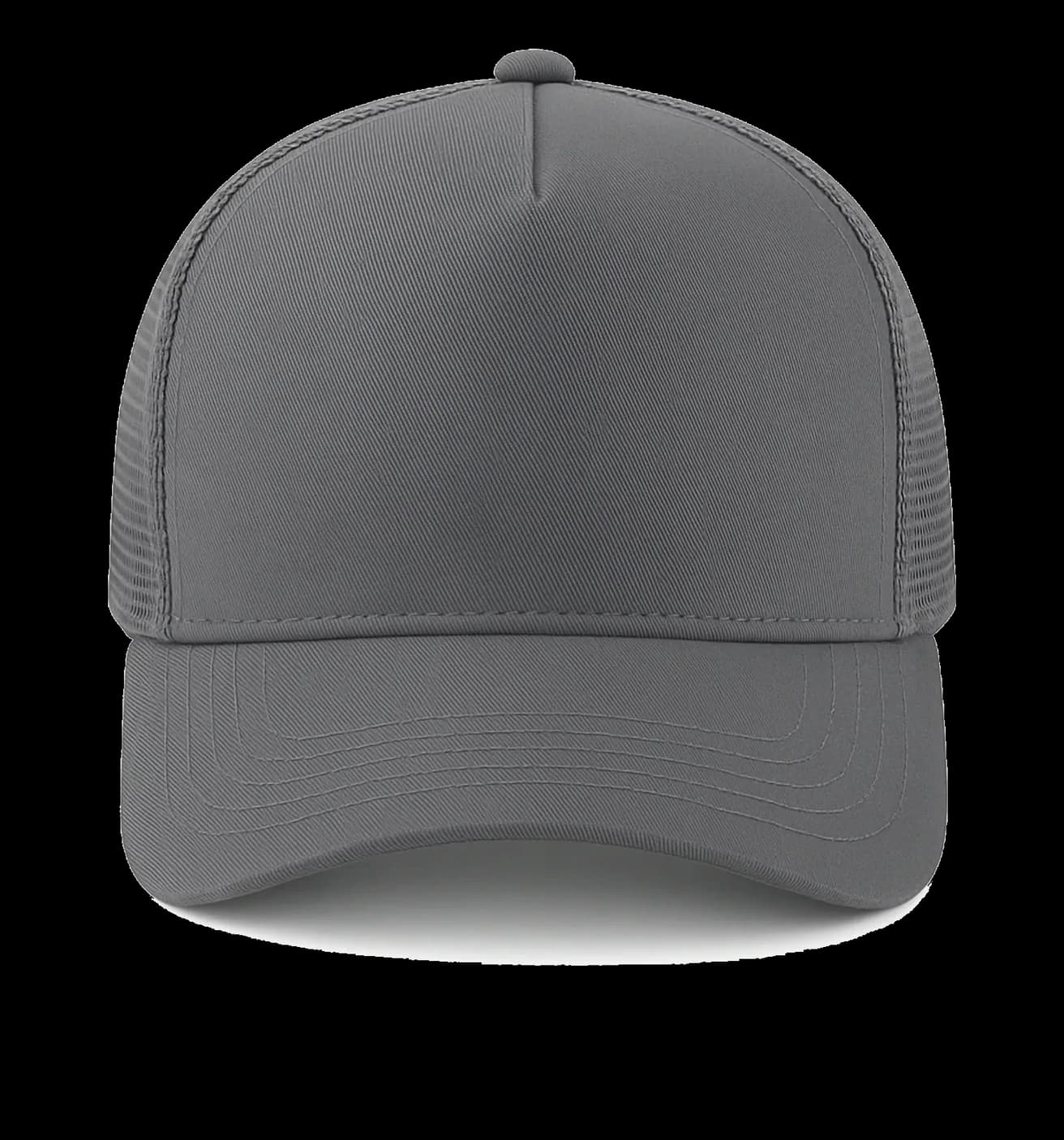 Casquette Trucker baseball 5-panel, filet ventilé brodée personnalisée Léo, coloris gris graphite, Coton armuré + filet polyester