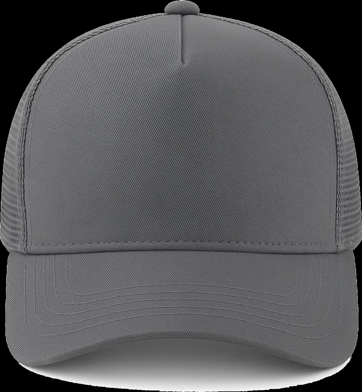 Casquette Trucker baseball 5-panel, filet ventilé brodée personnalisée Léo, coloris gris graphite, Coton armuré + filet polyester