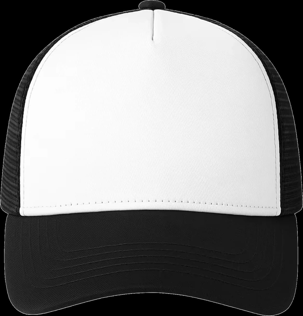 Casquette Trucker baseball 5-panel, filet ventilé brodée personnalisée Léo, coloris noir / blanc, Coton armuré + filet polyester
