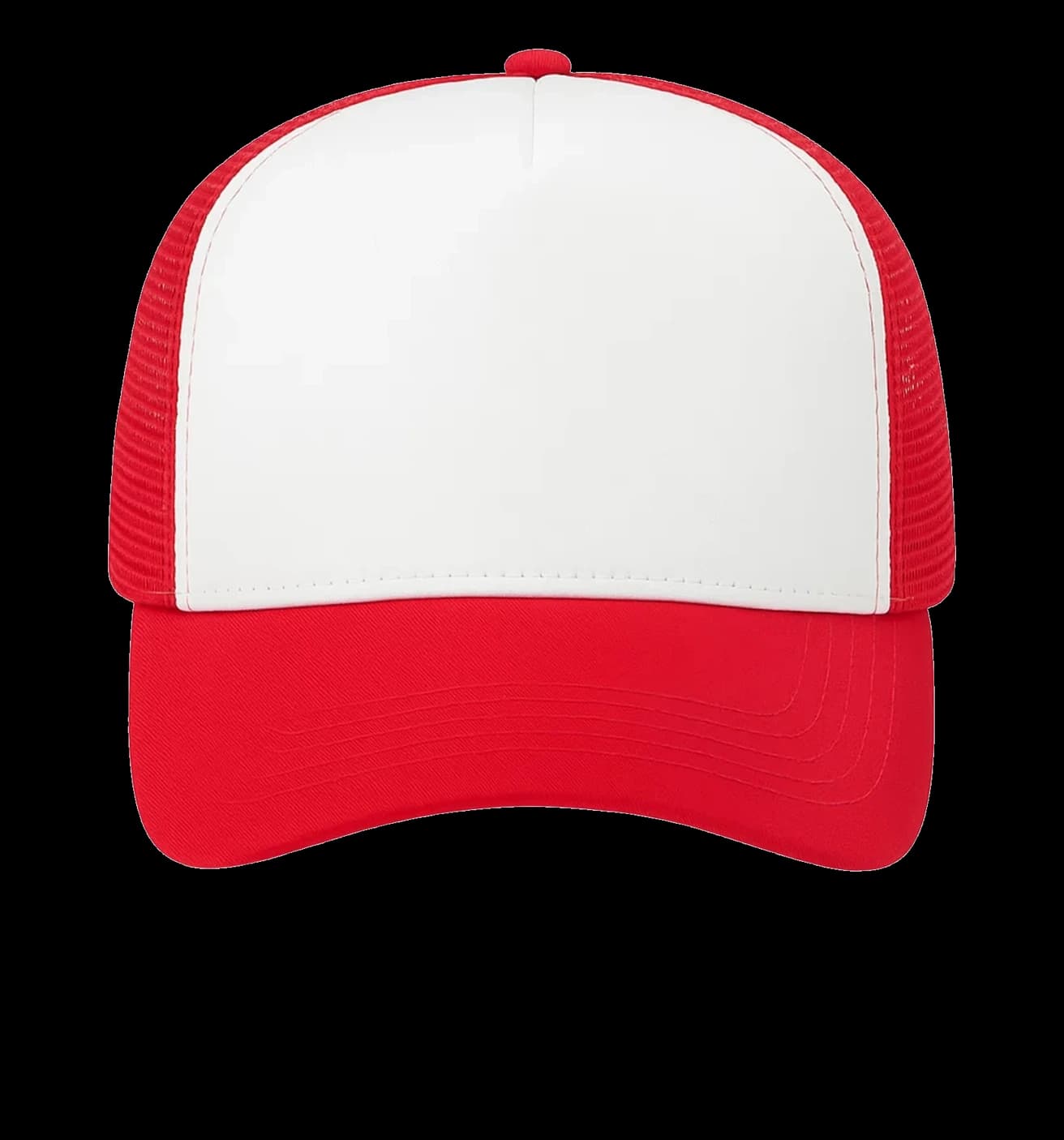 Casquette Trucker baseball 5-panel, filet ventilé brodée personnalisée Léo, coloris blanc / rouge, Coton armuré + filet polyester