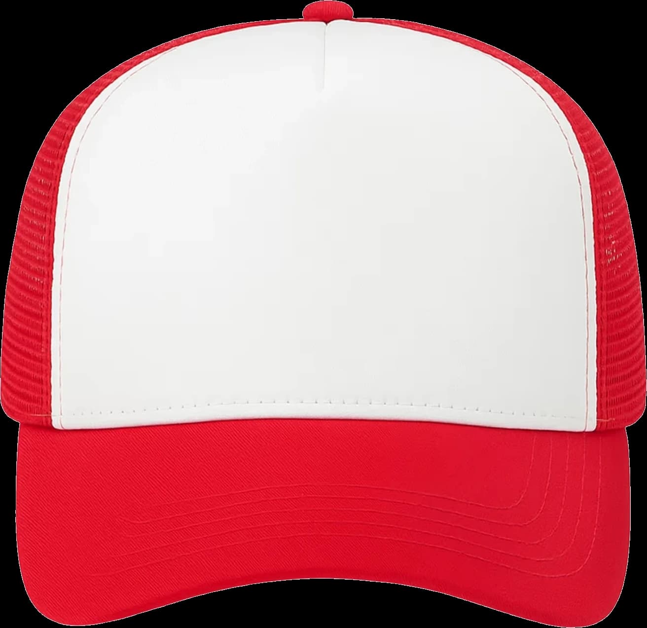 Casquette Trucker baseball 5-panel, filet ventilé brodée personnalisée Léo, coloris rouge / blanc, Coton armuré + filet polyester