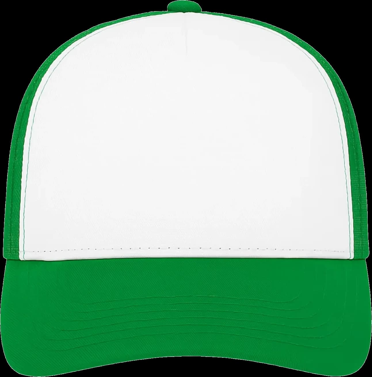 Casquette Trucker baseball 5-panel, filet ventilé brodée personnalisée Léo, coloris vert / blanc, Coton armuré + filet polyester