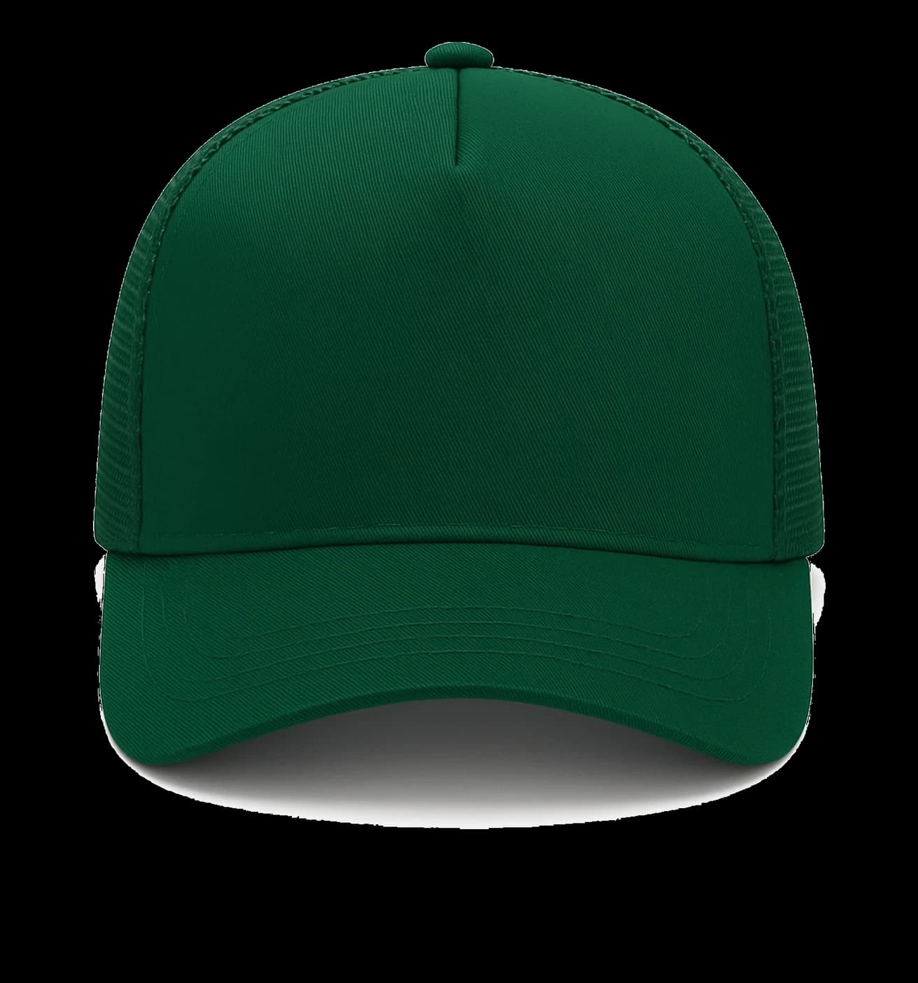 Casquette Trucker baseball 5-panel, filet ventilé brodée personnalisée Léo, coloris vert bouteille, Coton armuré + filet polyester