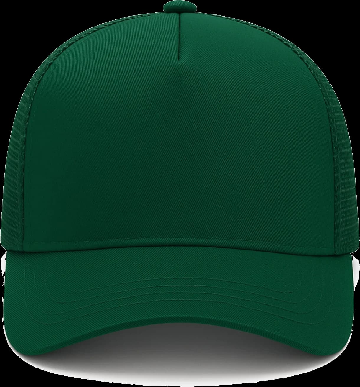 Casquette Trucker baseball 5-panel, filet ventilé brodée personnalisée Léo, coloris vert bouteille, Coton armuré + filet polyester